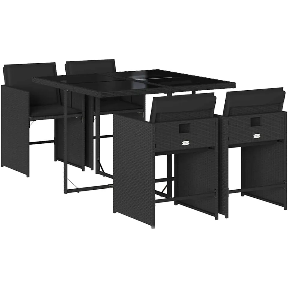 vidaXL 5-delige Tuinset met kussens poly rattan zwart, foto 4