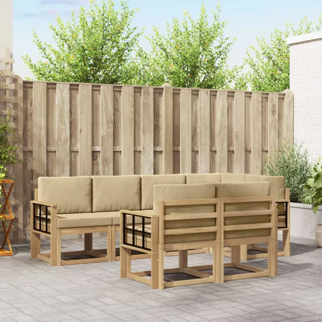 vidaXL Buiten bankenset 7 st 7-zits Wit en Beige Polyester Bruin