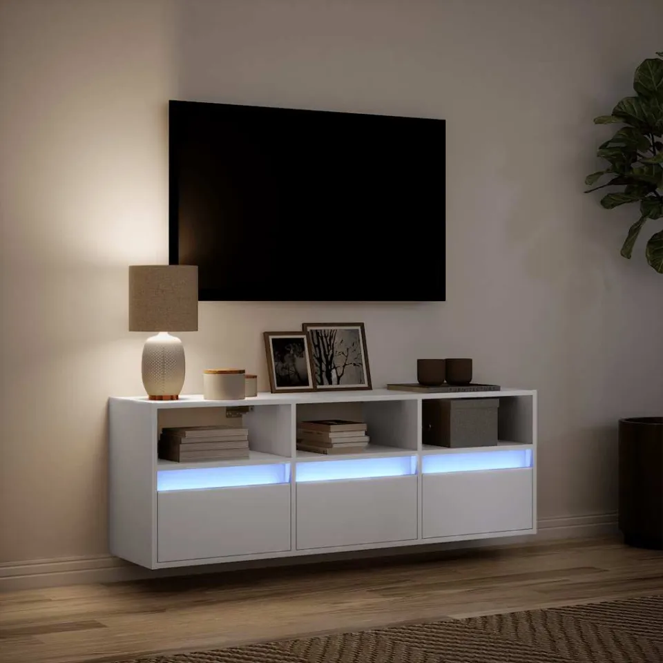 vidaXL Tv-wandmeubel met LED-verlichting 130x31x45 cm wit, foto 4