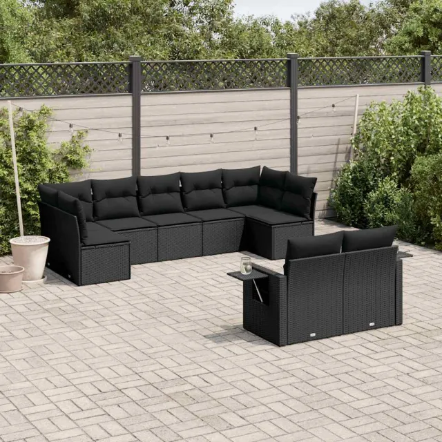 vidaXL 9-delige Loungeset met kussens poly rattan zwart, foto 2