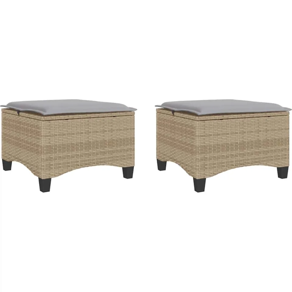 vidaXL Tuinkrukken met kussens 2 st 55x55x36 cm poly rattan beige