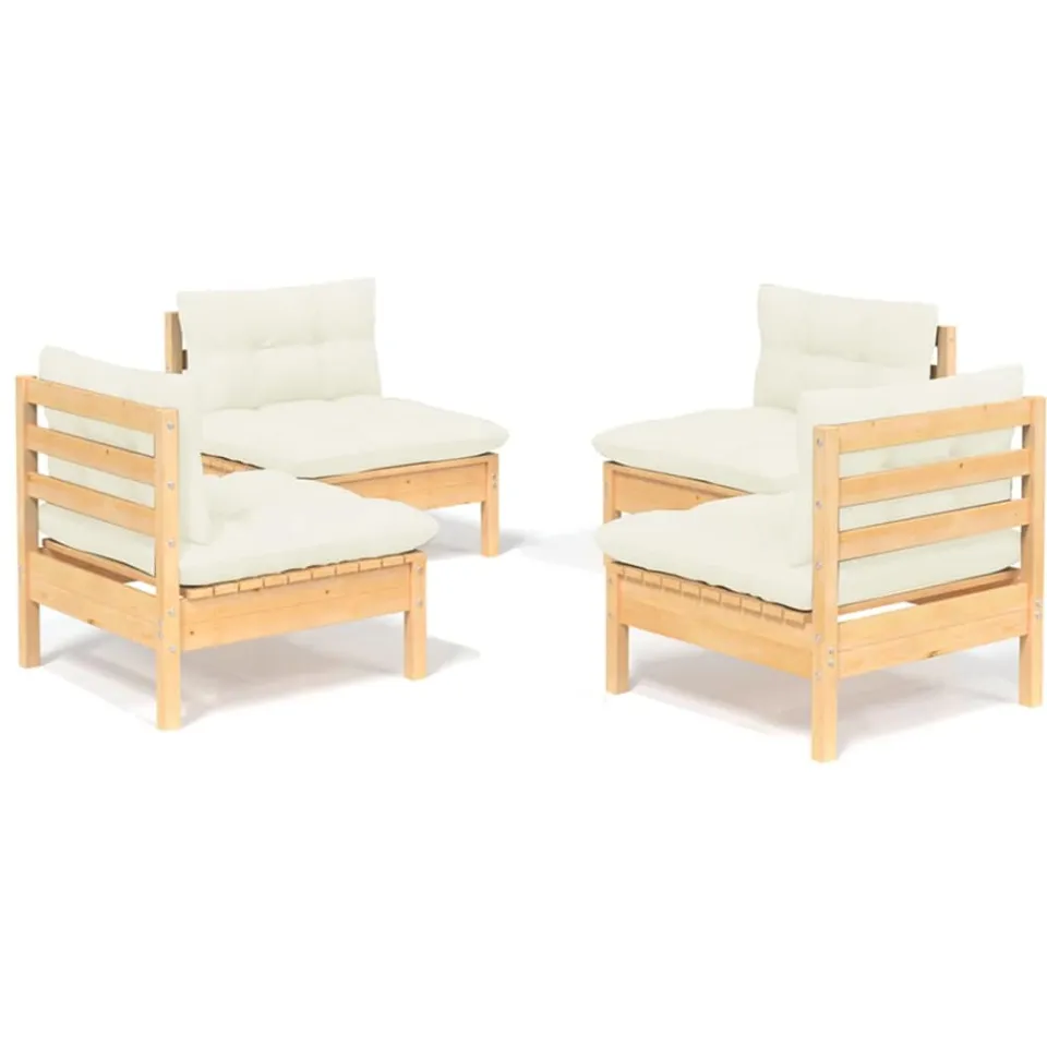 vidaXL 4-delige Loungeset met crèmekleurige kussens grenenhout, foto 3