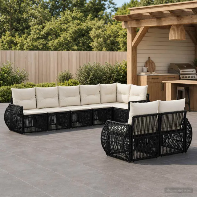 vidaXL Tuinbankenset 8 st 8-zits Zwart en Cream Wit poly rattan, foto 2