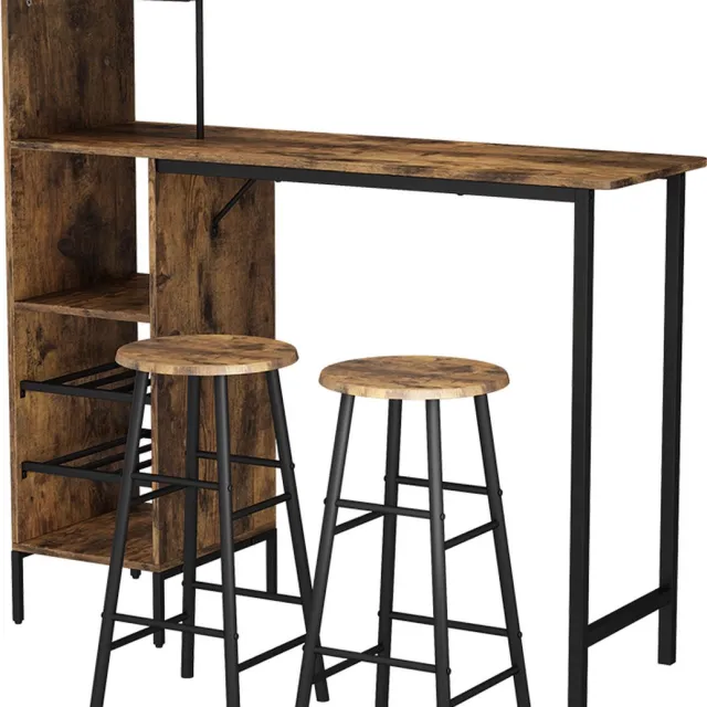 Vicco Fyrk Bartafelset – 121.5 x 40 cm met 2 krukken Zwart/eiken rustiek