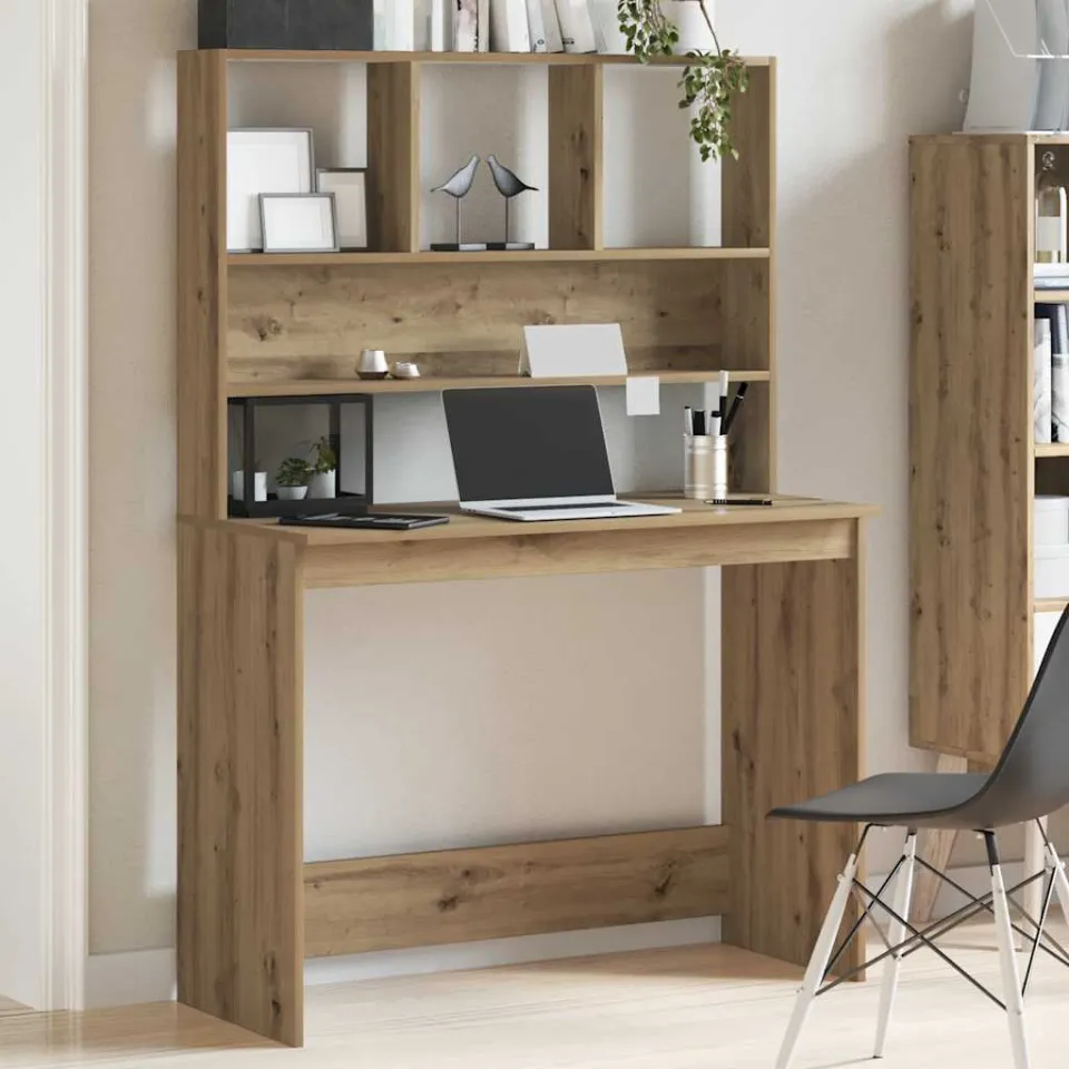 vidaXL Bureau met schappen 102x45x148 cm bewerkt hout artisanaal eiken, foto 3