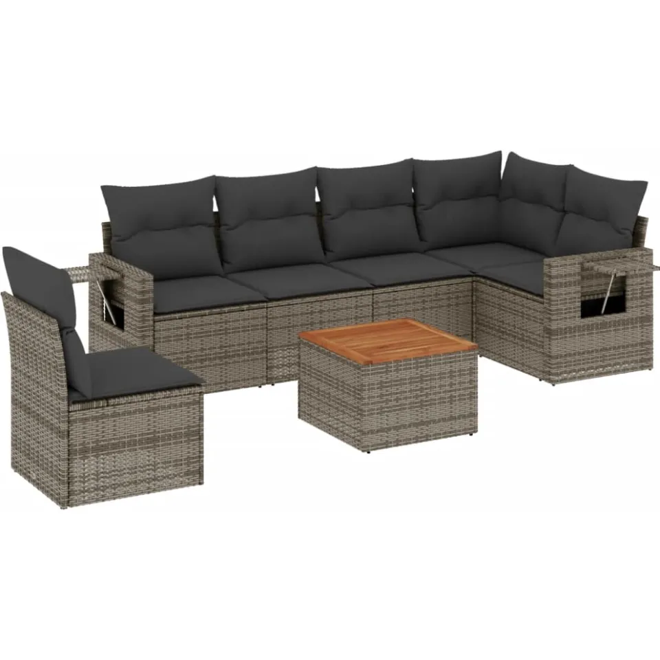 vidaXL 7-delige Loungeset met kussens poly rattan grijs, foto 3