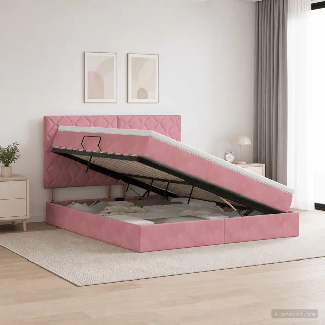 vidaXL Opslag bed met matras met hoofdeinde Roze 180 x 200 cm Fluweel