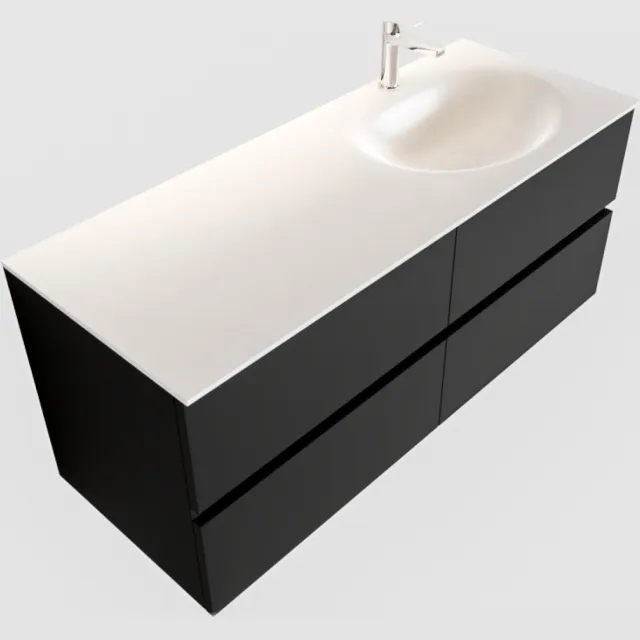Boss & Wessing Badkamermeubel Solid Surface BWS Stockholm 120x45 cm Mat Zwart Urban Rechts (1 kraangat, 4 lades)