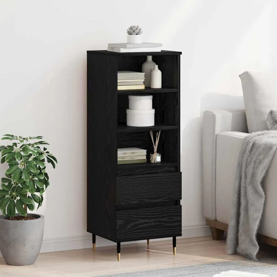 vidaXL Highboard Zwart Eiken 40 x 36 x 110 cm Bewerkt hout, foto 4