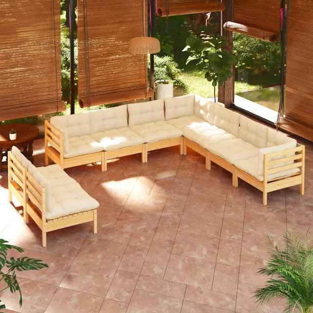 vidaXL 9-delige Loungeset met crèmekleurige kussens massief grenenhout, foto 2
