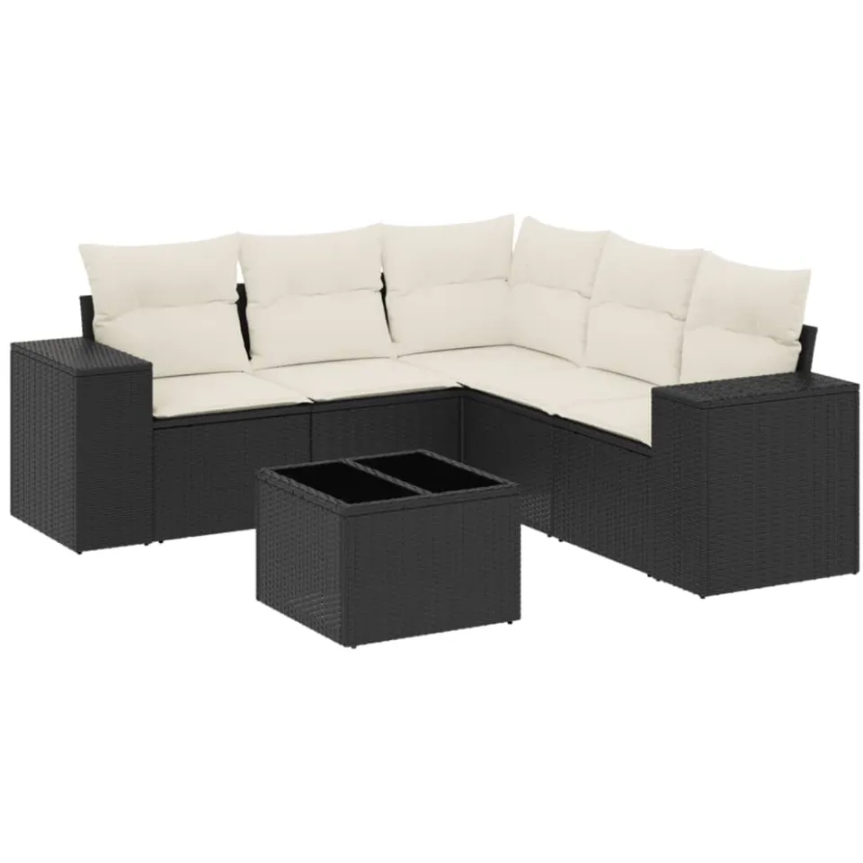 vidaXL 6-delige Loungeset met kussens poly rattan zwart, foto 3