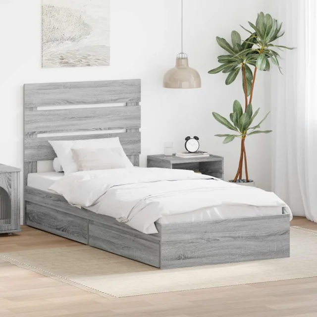 vidaXL Opslag bed met lade Grijs Sonoma 70 x 190 cm Bewerkt hout