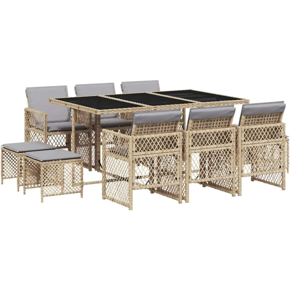 vidaXL 11-delige Tuinset met kussens poly rattan beige, foto 3