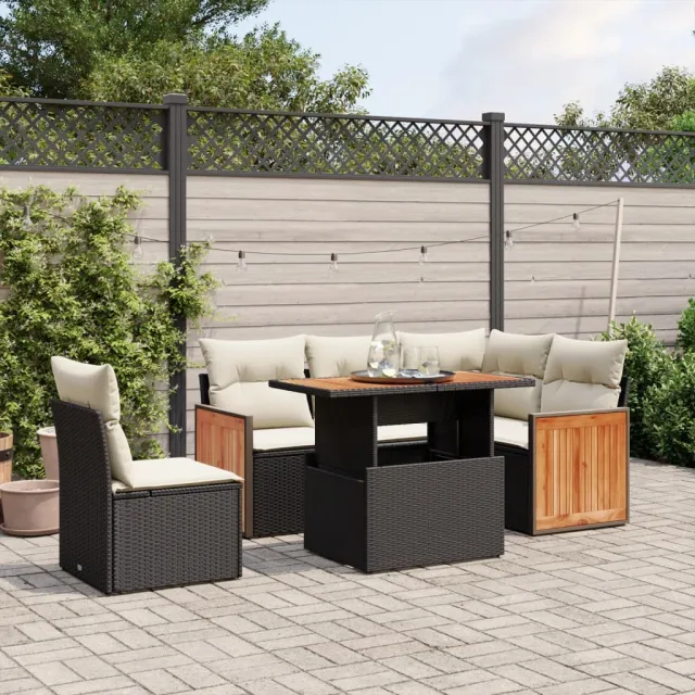 vidaXL 6-delige Loungeset met kussens poly rattan zwart, foto 2