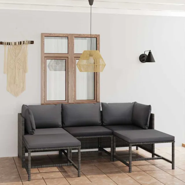 vidaXL 5-delige Loungeset met kussens poly rattan grijs, foto 2