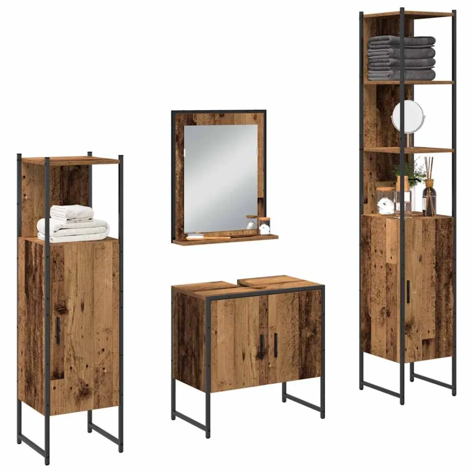 vidaXL Badkamermeubelset 4 st Bruin 33 x 33 x 185,5 cm Bewerkt hout