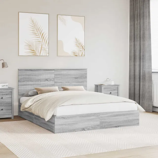 vidaXL Opslag bed met lade Grijs Sonoma 160 x 200 cm Bewerkt hout