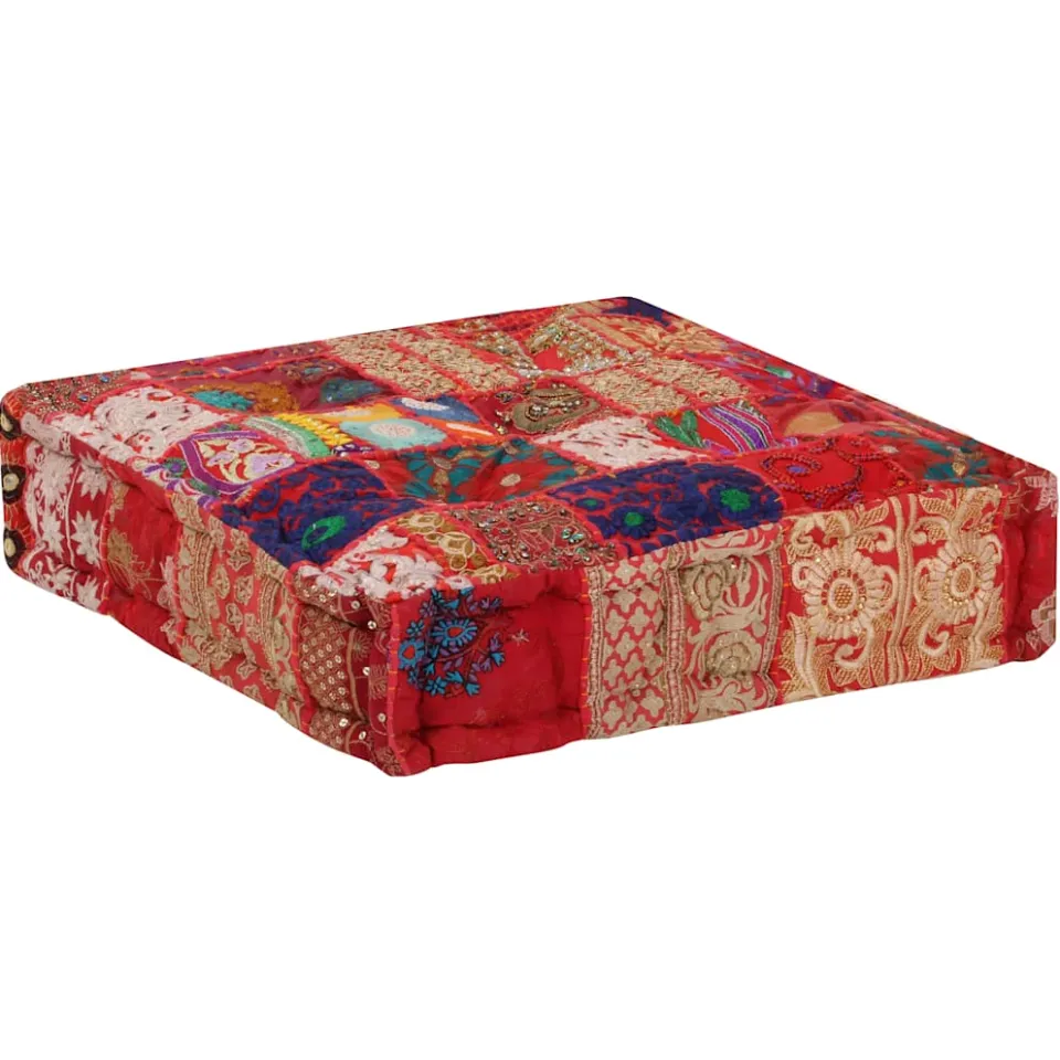 vidaXL Poef patchwork vierkant handgemaakt 50x50x12 cm katoen rood, foto 3