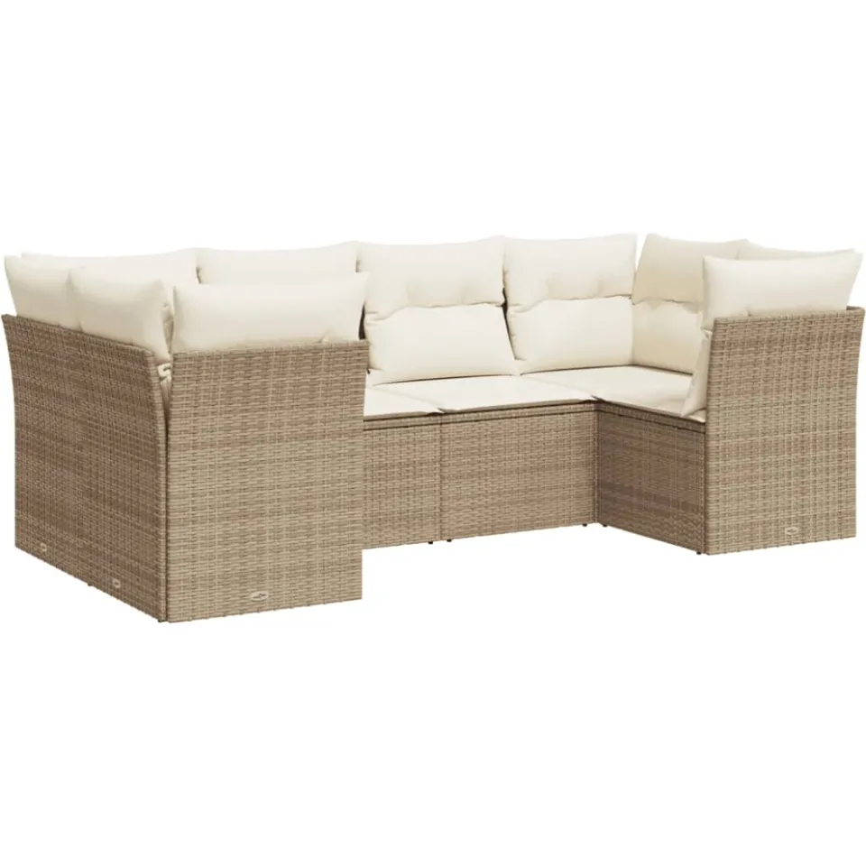 vidaXL 6-delige Loungeset met kussens poly rattan beige