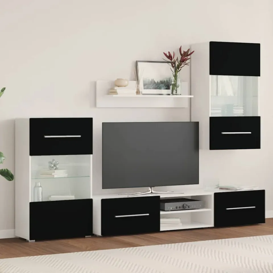 vidaXL 5-delige Tv-meubels met LED-verlichting bewerkt hout matzwart zwart, foto 2