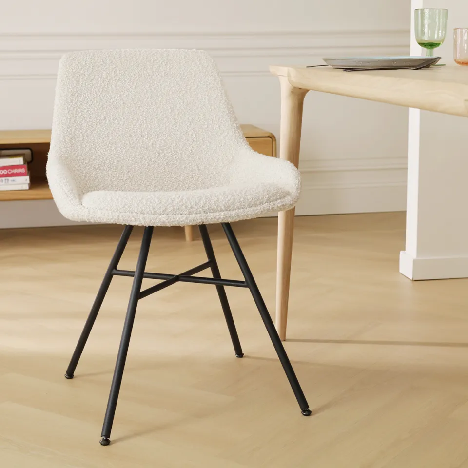 Nolon Noa-Isa eetkamerstoel bouclé beige - zwart onderstel, foto 2