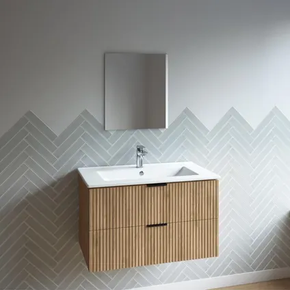 Aurlane Badmeubelset Amelia 60cm - Hout - Met Spiegel En Wastafel - Met 2 Lades - Met Witte Wastafel, foto 3