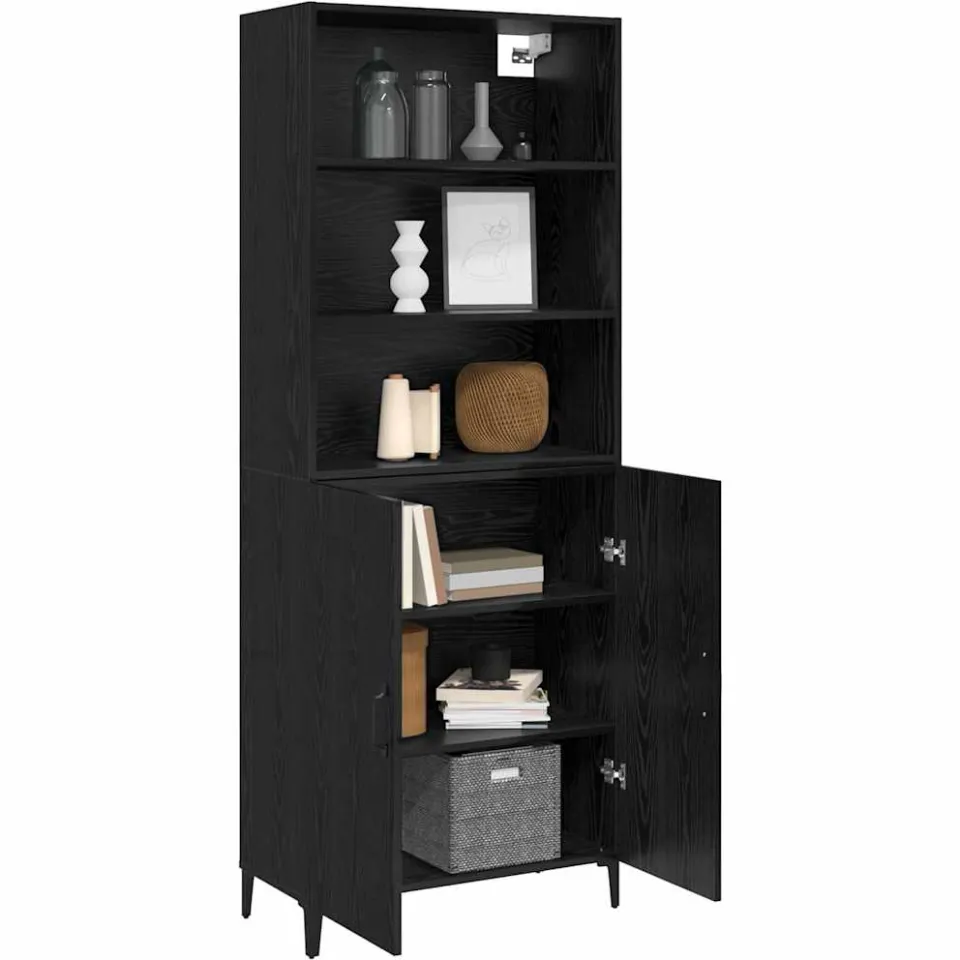 vidaXL Hoge kast Zwart Eiken 69,5 x 32,5 x 180 cm Bewerkt hout