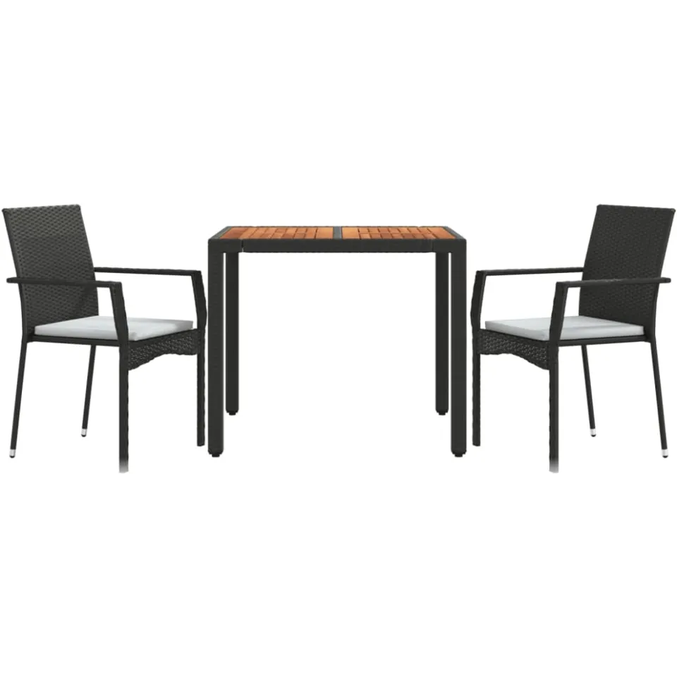 vidaXL 3-delige Tuinset met kussens poly rattan zwart