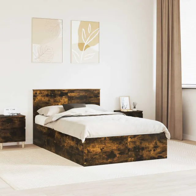 vidaXL Bedframe met hoofdeinde Gerookt eiken 120 x 200 cm Bewerkt hout Bruin