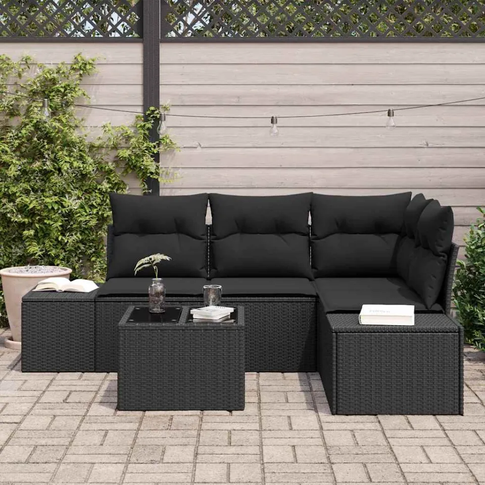 vidaXL Tuin Sofa Set 5 st Zwart poly rattan, foto 3