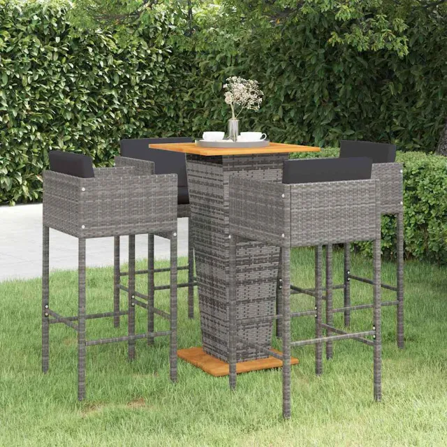 vidaXL 5-delige Tuinbarset met kussens poly rattan grijs, foto 2