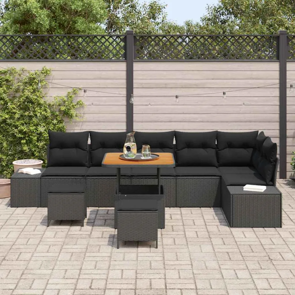 vidaXL Tuinbankenset 9 st Zwart poly rattan, foto 3