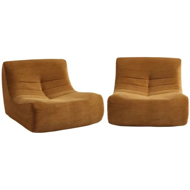 sweeek Set van 2 ribfluwelen fauteuils 1 zitplaats - meerdere kleuren - sokol Mosterdgeel