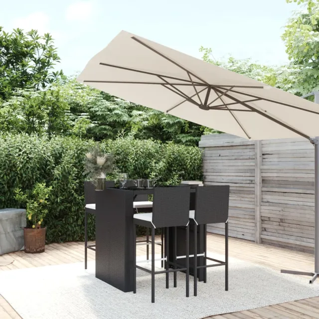 vidaXL 5-delige Tuinbarset met kussens poly rattan zwart, foto 2