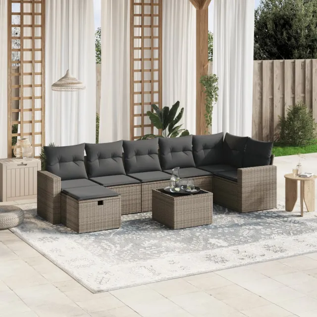 vidaXL 8-delige Loungeset met kussens poly rattan grijs, foto 2