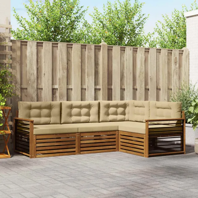 vidaXL Buiten bankenset 4 st 4-zits Natuurlijk en Beige