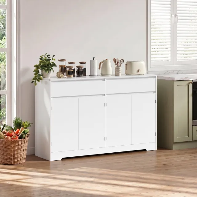 Xbro Dressoir met Verstelbare Planken – Buffetkast met 2 Laden en 4 Deuren – Ruime Opbergruimte – Wit