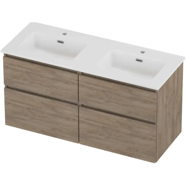 Proline Tribute Badmeubelset Porselein Elegant 2 Kraangaten 120x46x62 cm Glans Wit Raw Oak Eiken