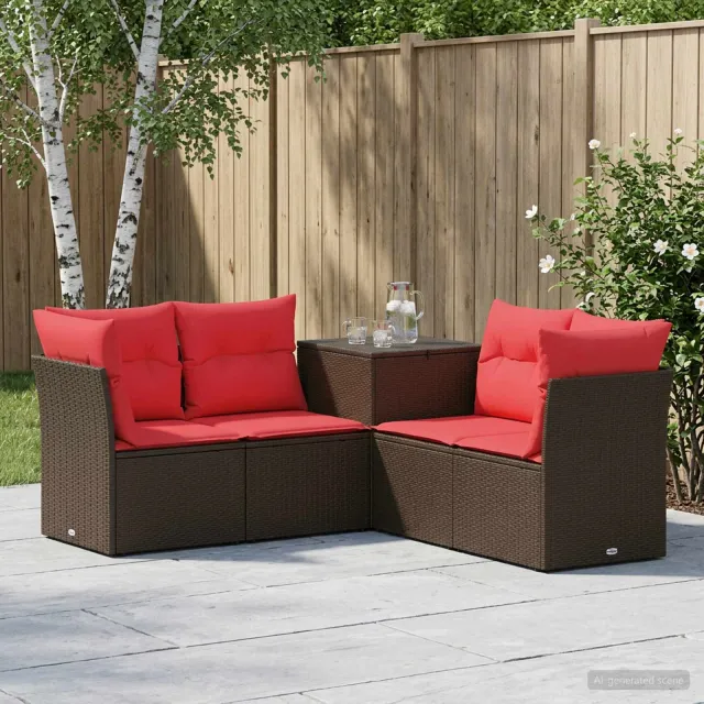 vidaXL Bankstel 5 st Bruin en Rood 179 x 179 x 85 cm