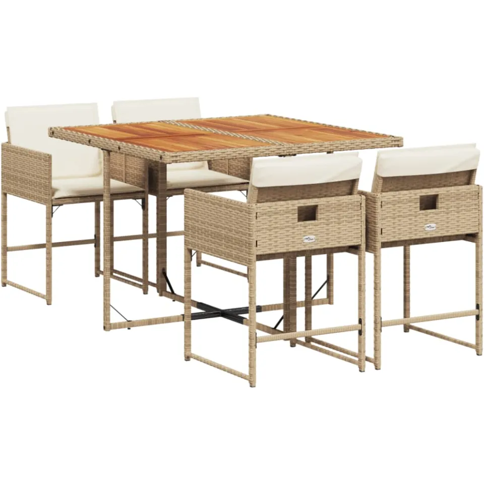 vidaXL 5-delige Tuinset met kussens poly rattan beige, foto 3