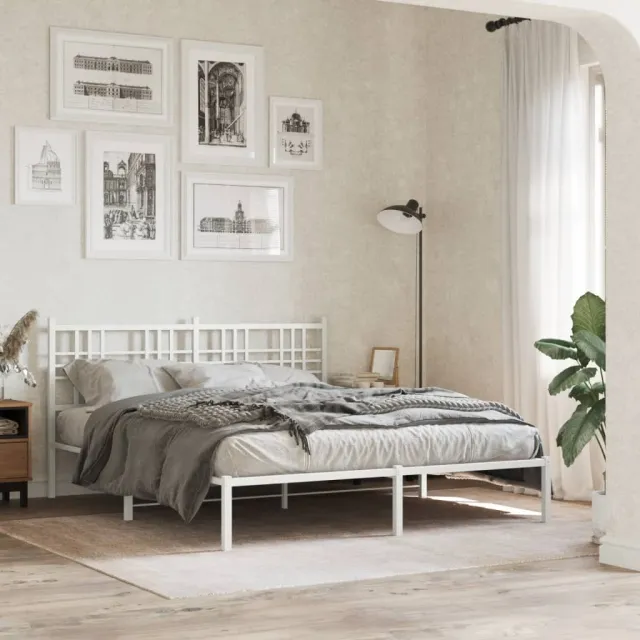 vidaXL Bedframe met hoofdbord metaal wit 150x200 cm