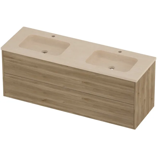 Proline Rollo Badmeubelset Hardsteen Elegant 2 Laden 140x46x54 cm Sand Stone Cider Oak Eiken