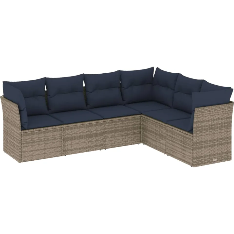 vidaXL 6-delige tuinbankset met kussens, grijs polyrotan, foto 3