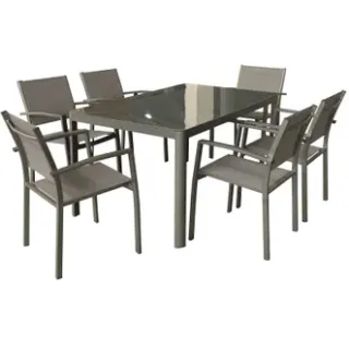 Macari Tuintafel - Aluminium Frame - Glazen Blad - 150x90x75cm grijs, foto 3