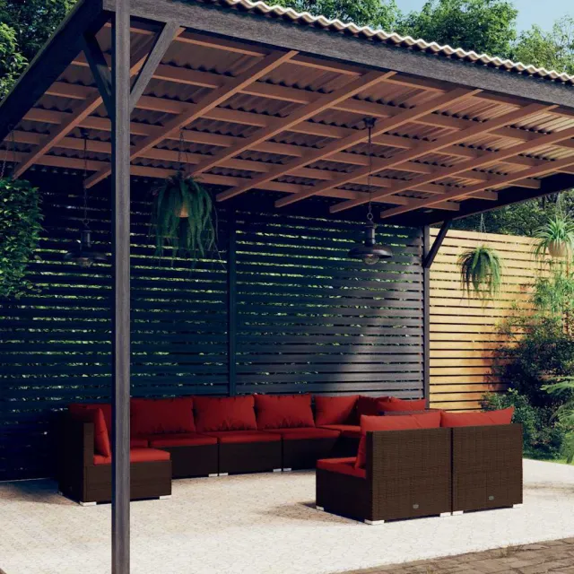 vidaXL 9-delige Loungeset met kussens poly rattan bruin, foto 2