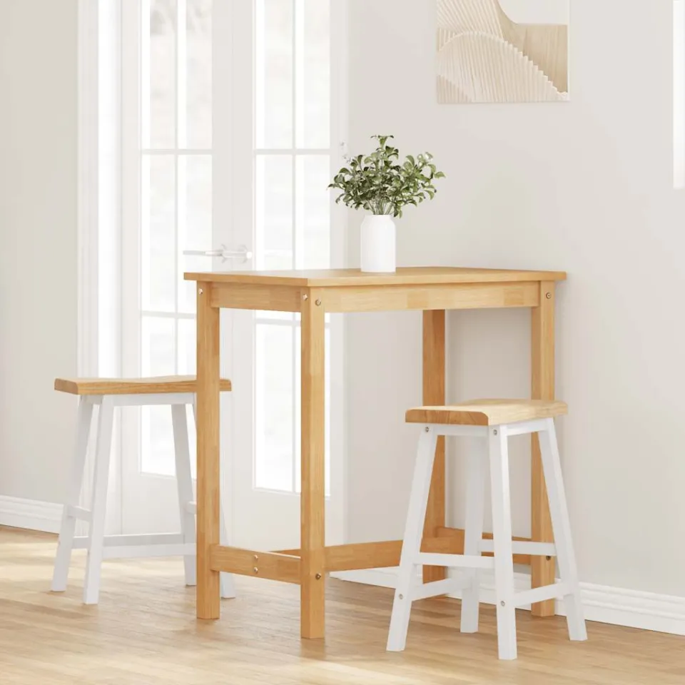 vidaXL Barkrukken 2 stuks Wit Massief Hout Rubber, foto 3