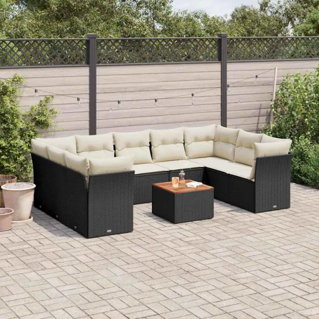 vidaXL 10-delige Loungeset met kussens poly rattan zwart, foto 2