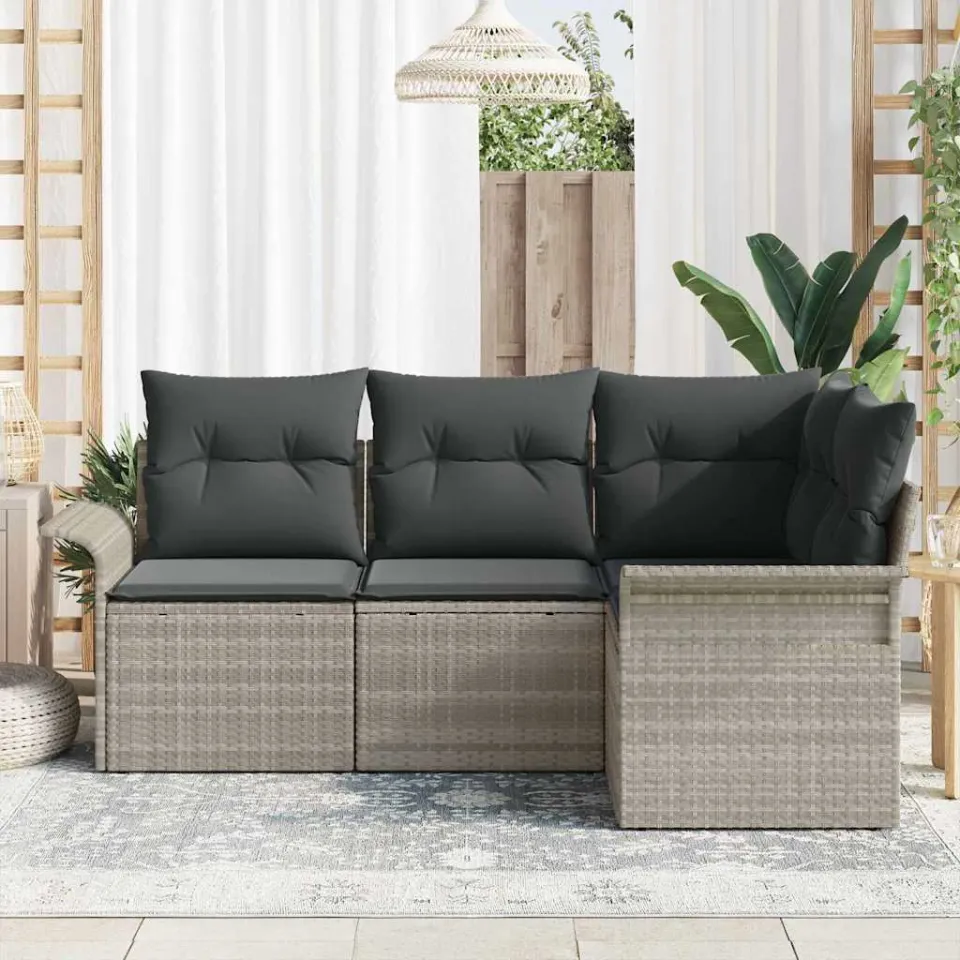 vidaXL Tuin Sofa Set 4 st Lichtgrijs poly rattan grijs, foto 3