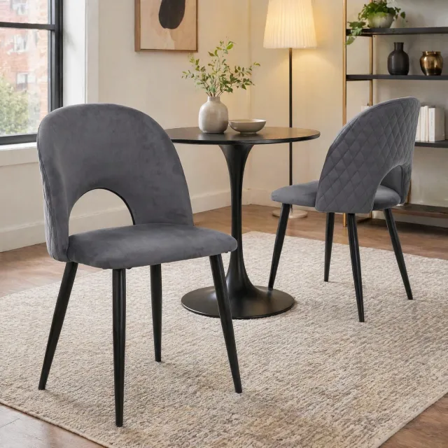 Maisentiel Set van 2 eetkamerstoelen – grijs velvet, metalen onderstel, verstelbare poten