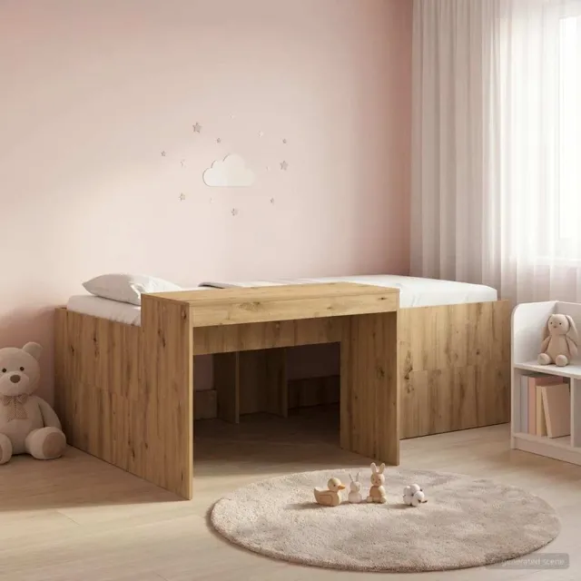 vidaXL Hoge Bed Frame met Bureau voor Kinderen Artisanaal eiken Bruin